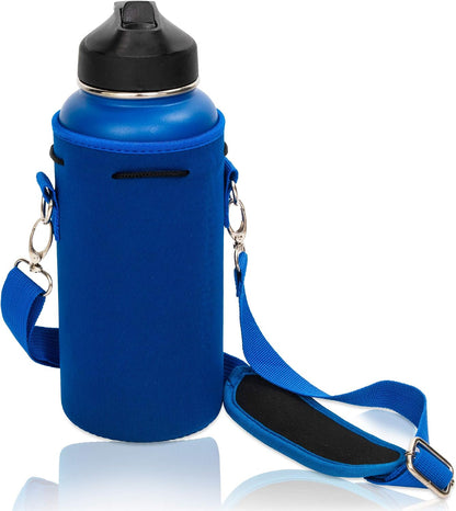 Insulated Water Bottle Carrier – Neoprene Bottle Sling - Adjustable Strap – Protective Sleeve Stainless Steel & Plastic – Travel, Hiking & Everyday (Black, Medium 16-22oz)