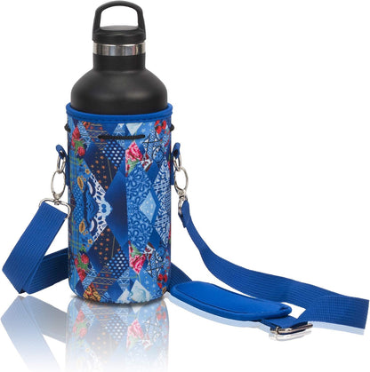 Insulated Water Bottle Carrier – Neoprene Bottle Sling - Adjustable Strap – Protective Sleeve Stainless Steel & Plastic – Travel, Hiking & Everyday (Black, Medium 16-22oz)