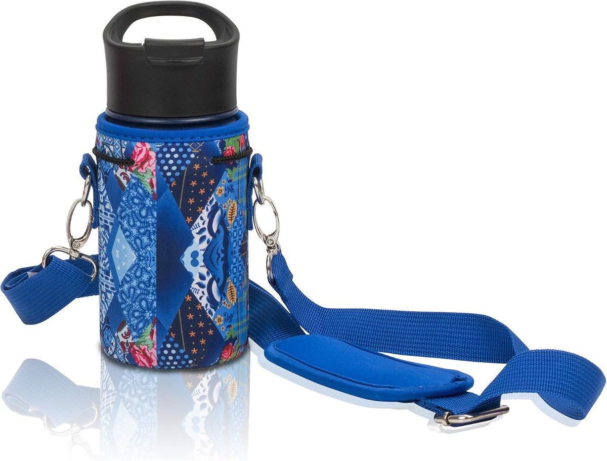 Insulated Water Bottle Carrier – Neoprene Bottle Sling - Adjustable Strap – Protective Sleeve Stainless Steel & Plastic – Travel, Hiking & Everyday (Black, Medium 16-22oz)