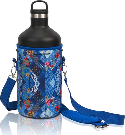 Insulated Water Bottle Carrier – Neoprene Bottle Sling - Adjustable Strap – Protective Sleeve Stainless Steel & Plastic – Travel, Hiking & Everyday (Black, Medium 16-22oz)