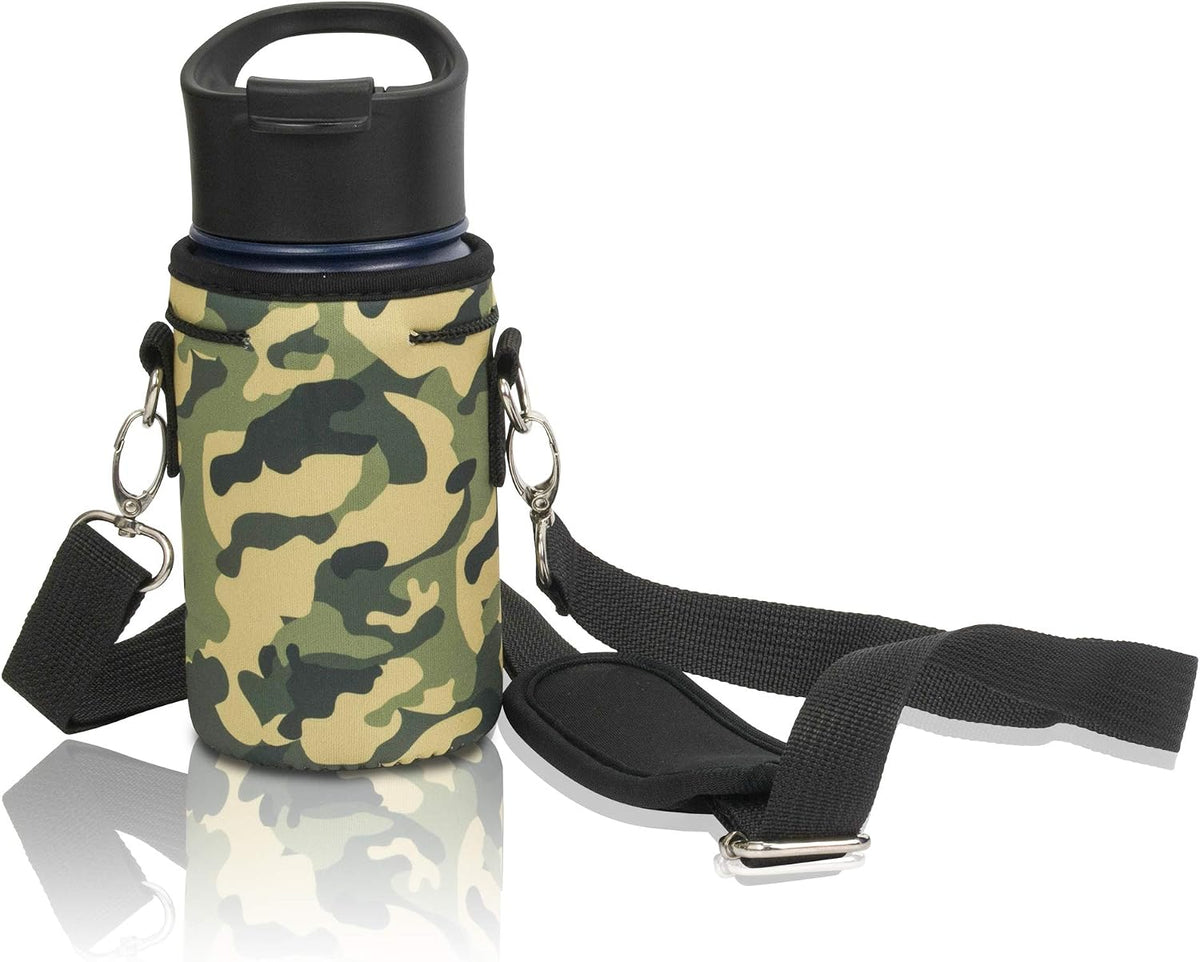 Insulated Water Bottle Carrier – Neoprene Bottle Sling - Adjustable Strap – Protective Sleeve Stainless Steel & Plastic – Travel, Hiking & Everyday (Black, Medium 16-22oz)