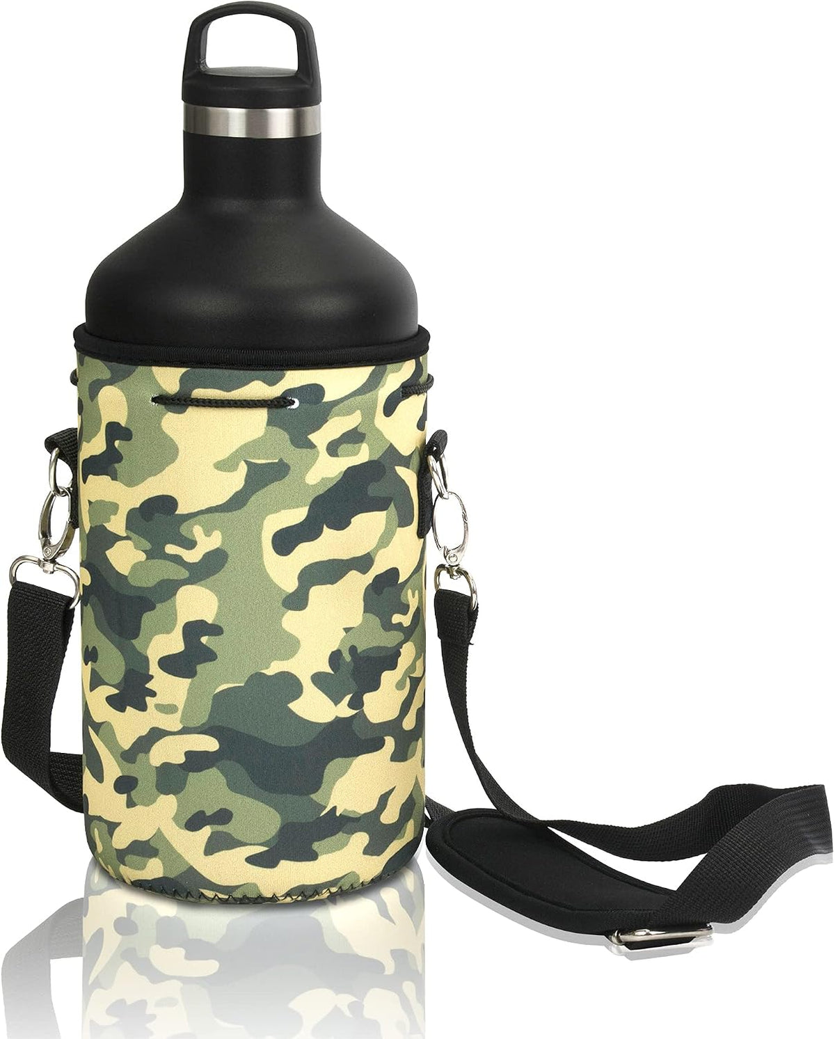 Insulated Water Bottle Carrier – Neoprene Bottle Sling - Adjustable Strap – Protective Sleeve Stainless Steel & Plastic – Travel, Hiking & Everyday (Black, Medium 16-22oz)