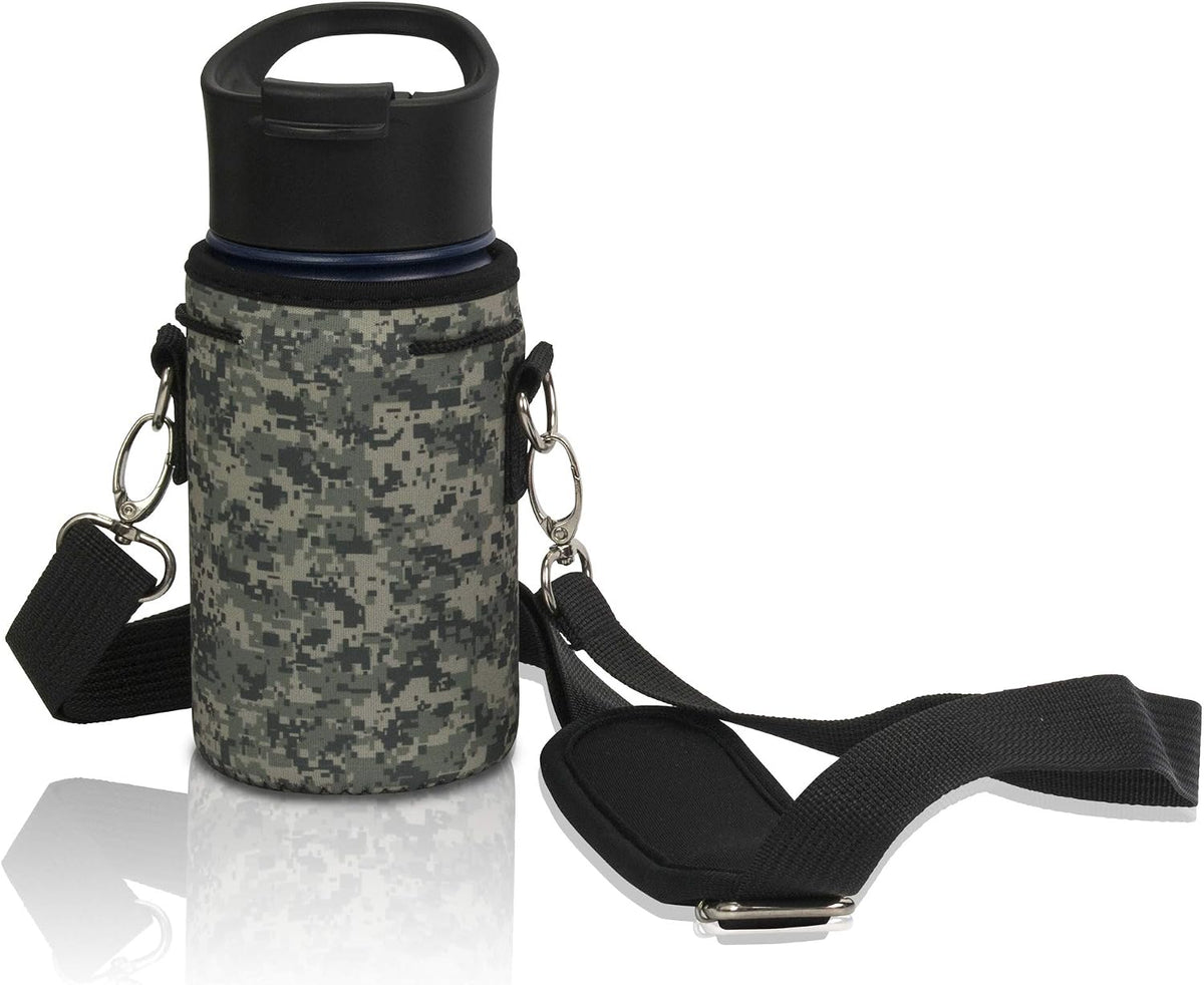 Insulated Water Bottle Carrier – Neoprene Bottle Sling - Adjustable Strap – Protective Sleeve Stainless Steel & Plastic – Travel, Hiking & Everyday (Black, Medium 16-22oz)