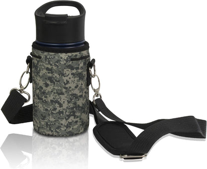 Insulated Water Bottle Carrier – Neoprene Bottle Sling - Adjustable Strap – Protective Sleeve Stainless Steel & Plastic – Travel, Hiking & Everyday (Black, Medium 16-22oz)