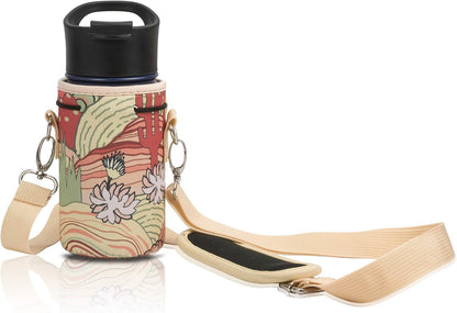 Insulated Water Bottle Carrier – Neoprene Bottle Sling - Adjustable Strap – Protective Sleeve Stainless Steel & Plastic – Travel, Hiking & Everyday (Black, Medium 16-22oz)