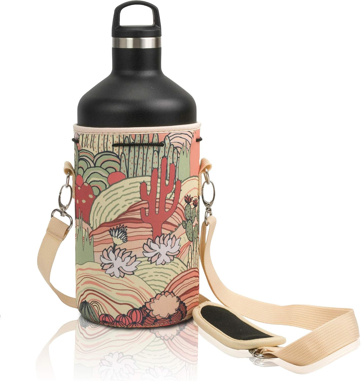 Insulated Water Bottle Carrier – Neoprene Bottle Sling - Adjustable Strap – Protective Sleeve Stainless Steel & Plastic – Travel, Hiking & Everyday (Black, Medium 16-22oz)