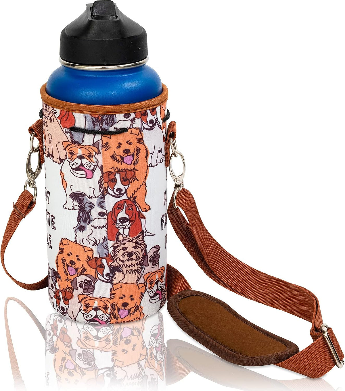Insulated Water Bottle Carrier – Neoprene Bottle Sling - Adjustable Strap – Protective Sleeve Stainless Steel & Plastic – Travel, Hiking & Everyday (Black, Medium 16-22oz)