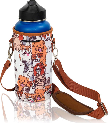 Insulated Water Bottle Carrier – Neoprene Bottle Sling - Adjustable Strap – Protective Sleeve Stainless Steel & Plastic – Travel, Hiking & Everyday (Black, Medium 16-22oz)