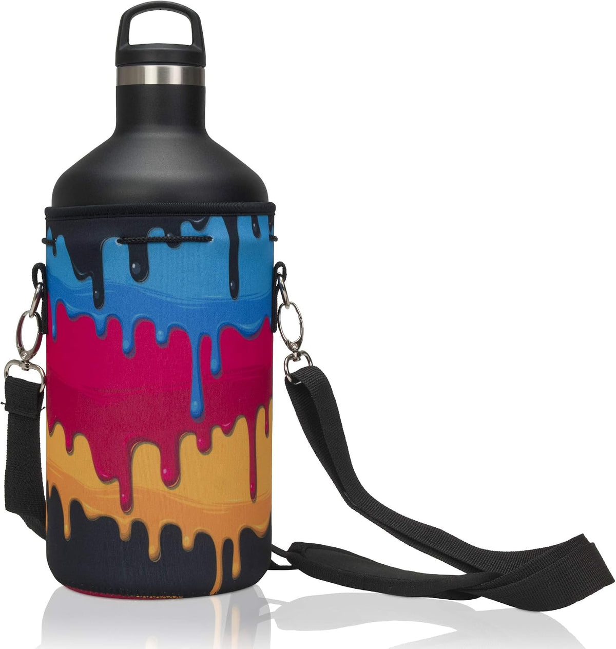 Insulated Water Bottle Carrier – Neoprene Bottle Sling - Adjustable Strap – Protective Sleeve Stainless Steel & Plastic – Travel, Hiking & Everyday (Black, Medium 16-22oz)