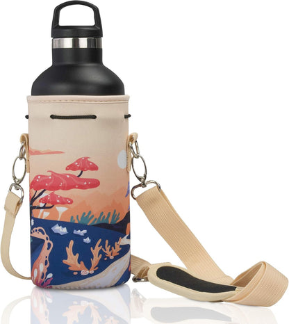 Insulated Water Bottle Carrier – Neoprene Bottle Sling - Adjustable Strap – Protective Sleeve Stainless Steel & Plastic – Travel, Hiking & Everyday (Black, Medium 16-22oz)