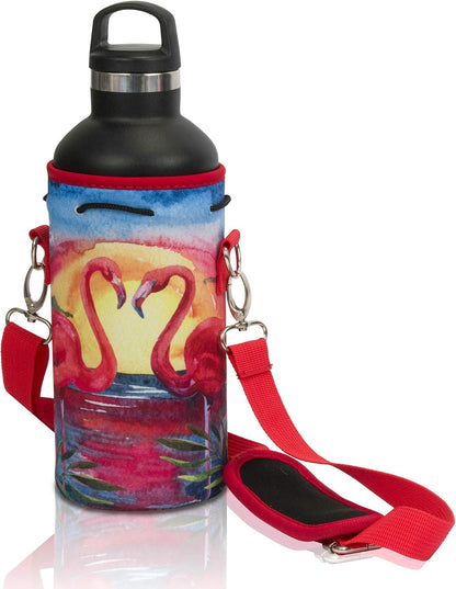 Insulated Water Bottle Carrier – Neoprene Bottle Sling - Adjustable Strap – Protective Sleeve Stainless Steel & Plastic – Travel, Hiking & Everyday (Black, Medium 16-22oz)