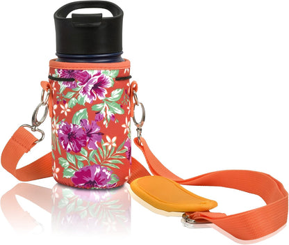 Insulated Water Bottle Carrier – Neoprene Bottle Sling - Adjustable Strap – Protective Sleeve Stainless Steel & Plastic – Travel, Hiking & Everyday (Black, Medium 16-22oz)