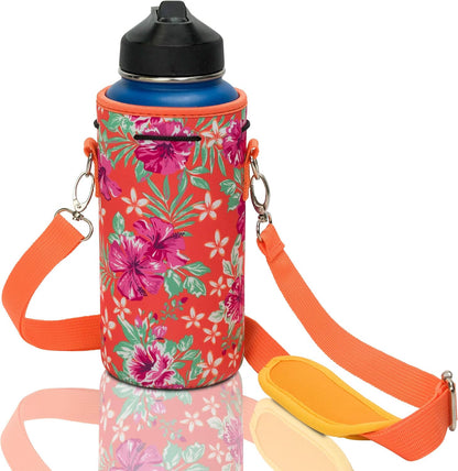 Insulated Water Bottle Carrier – Neoprene Bottle Sling - Adjustable Strap – Protective Sleeve Stainless Steel & Plastic – Travel, Hiking & Everyday (Black, Medium 16-22oz)