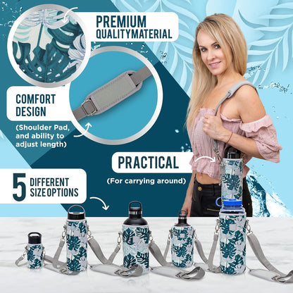 Insulated Water Bottle Carrier – Neoprene Bottle Sling - Adjustable Strap – Protective Sleeve Stainless Steel & Plastic – Travel, Hiking & Everyday (Black, Medium 16-22oz)