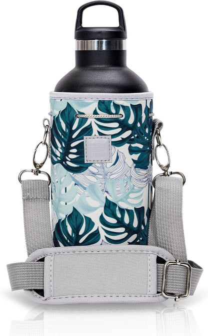 Insulated Water Bottle Carrier – Neoprene Bottle Sling - Adjustable Strap – Protective Sleeve Stainless Steel & Plastic – Travel, Hiking & Everyday (Black, Medium 16-22oz)