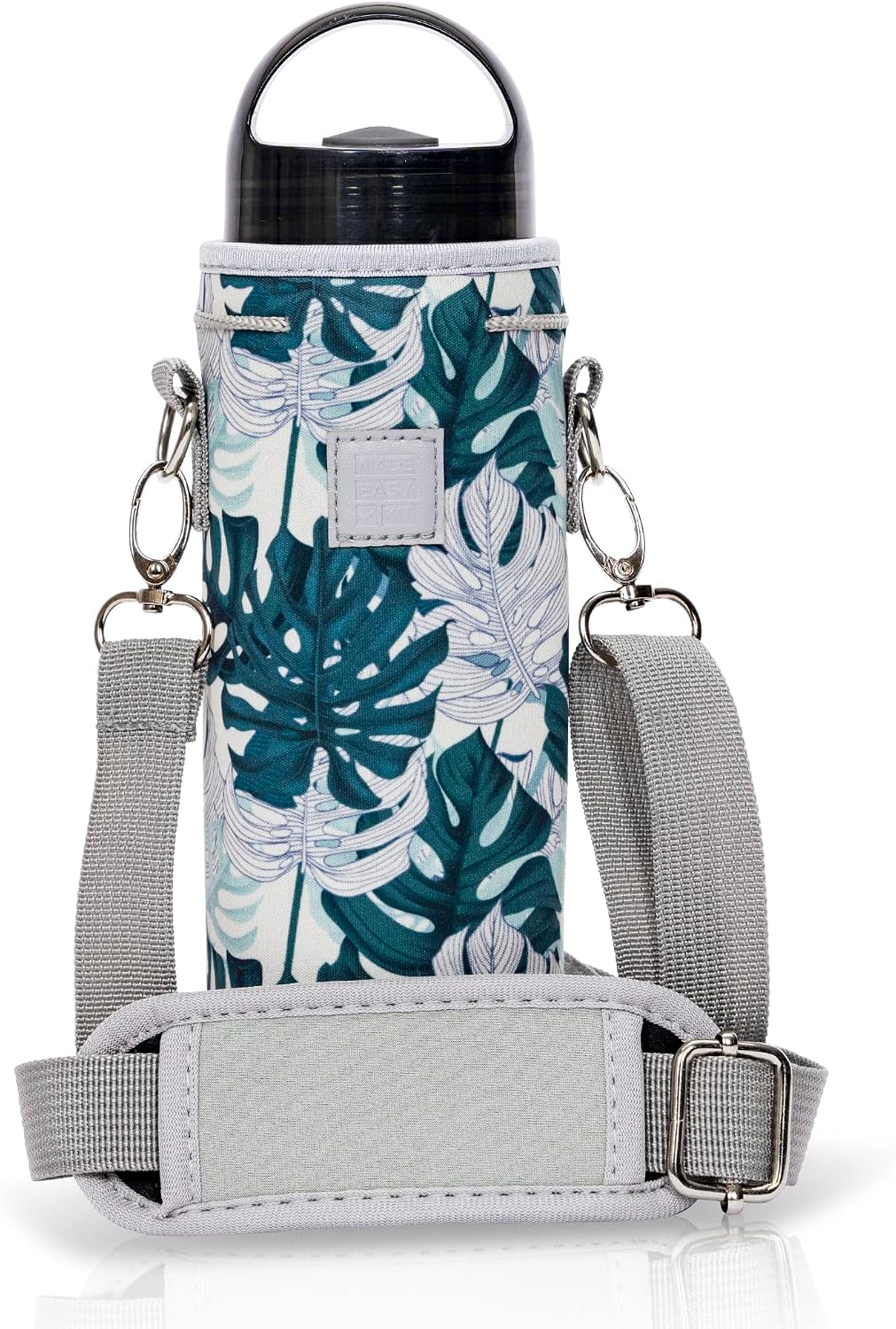 Insulated Water Bottle Carrier – Neoprene Bottle Sling - Adjustable Strap – Protective Sleeve Stainless Steel & Plastic – Travel, Hiking & Everyday (Black, Medium 16-22oz)