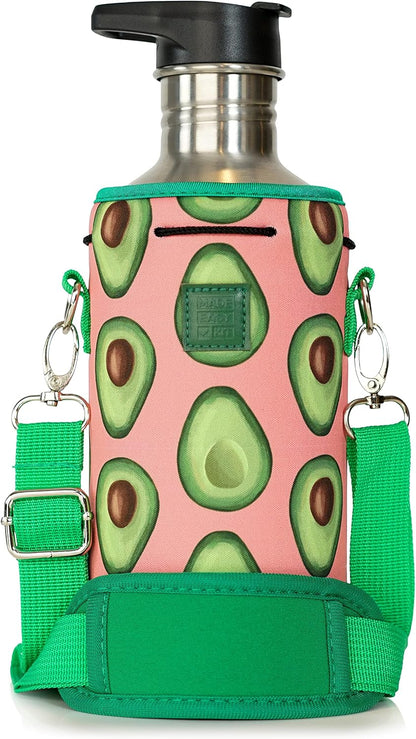 Insulated Water Bottle Carrier – Neoprene Bottle Sling - Adjustable Strap – Protective Sleeve Stainless Steel & Plastic – Travel, Hiking & Everyday (Black, Medium 16-22oz)