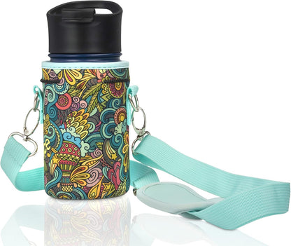 Insulated Water Bottle Carrier – Neoprene Bottle Sling - Adjustable Strap – Protective Sleeve Stainless Steel & Plastic – Travel, Hiking & Everyday (Black, Medium 16-22oz)