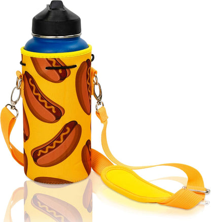 Insulated Water Bottle Carrier – Neoprene Bottle Sling - Adjustable Strap – Protective Sleeve Stainless Steel & Plastic – Travel, Hiking & Everyday (Black, Medium 16-22oz)