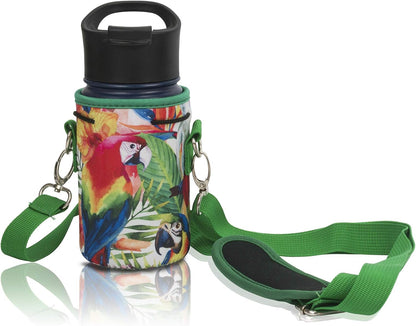 Insulated Water Bottle Carrier – Neoprene Bottle Sling - Adjustable Strap – Protective Sleeve Stainless Steel & Plastic – Travel, Hiking & Everyday (Black, Medium 16-22oz)