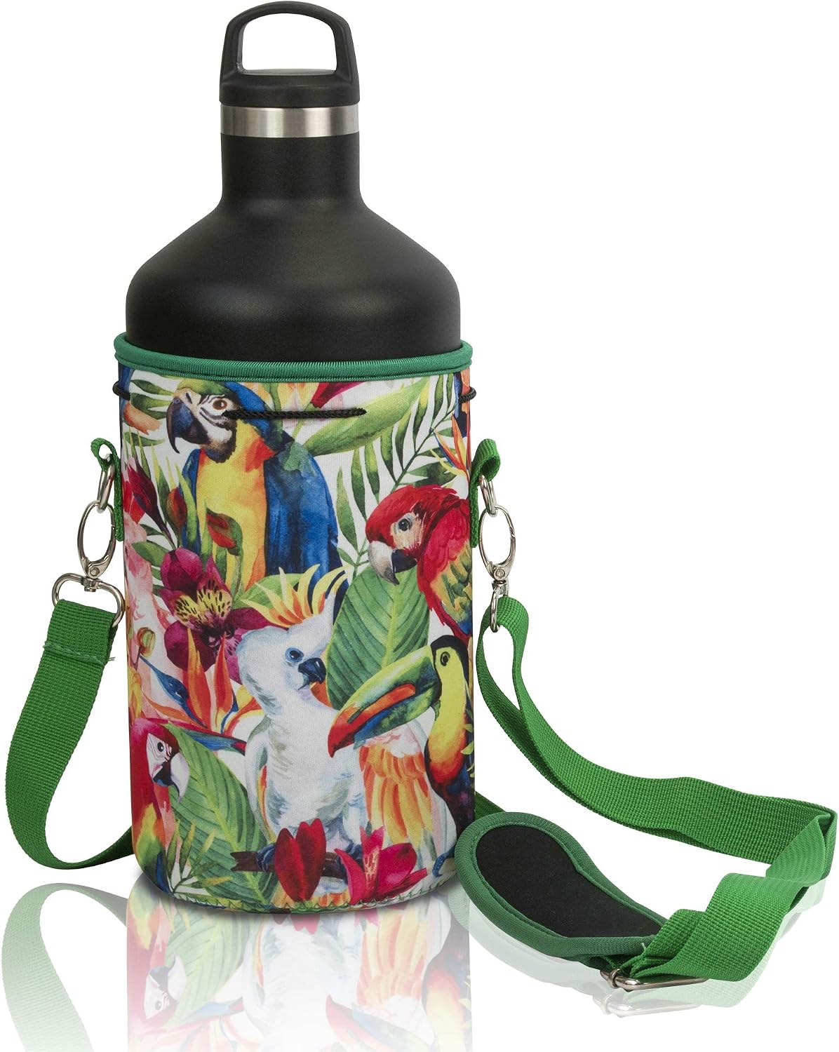 Insulated Water Bottle Carrier – Neoprene Bottle Sling - Adjustable Strap – Protective Sleeve Stainless Steel & Plastic – Travel, Hiking & Everyday (Black, Medium 16-22oz)