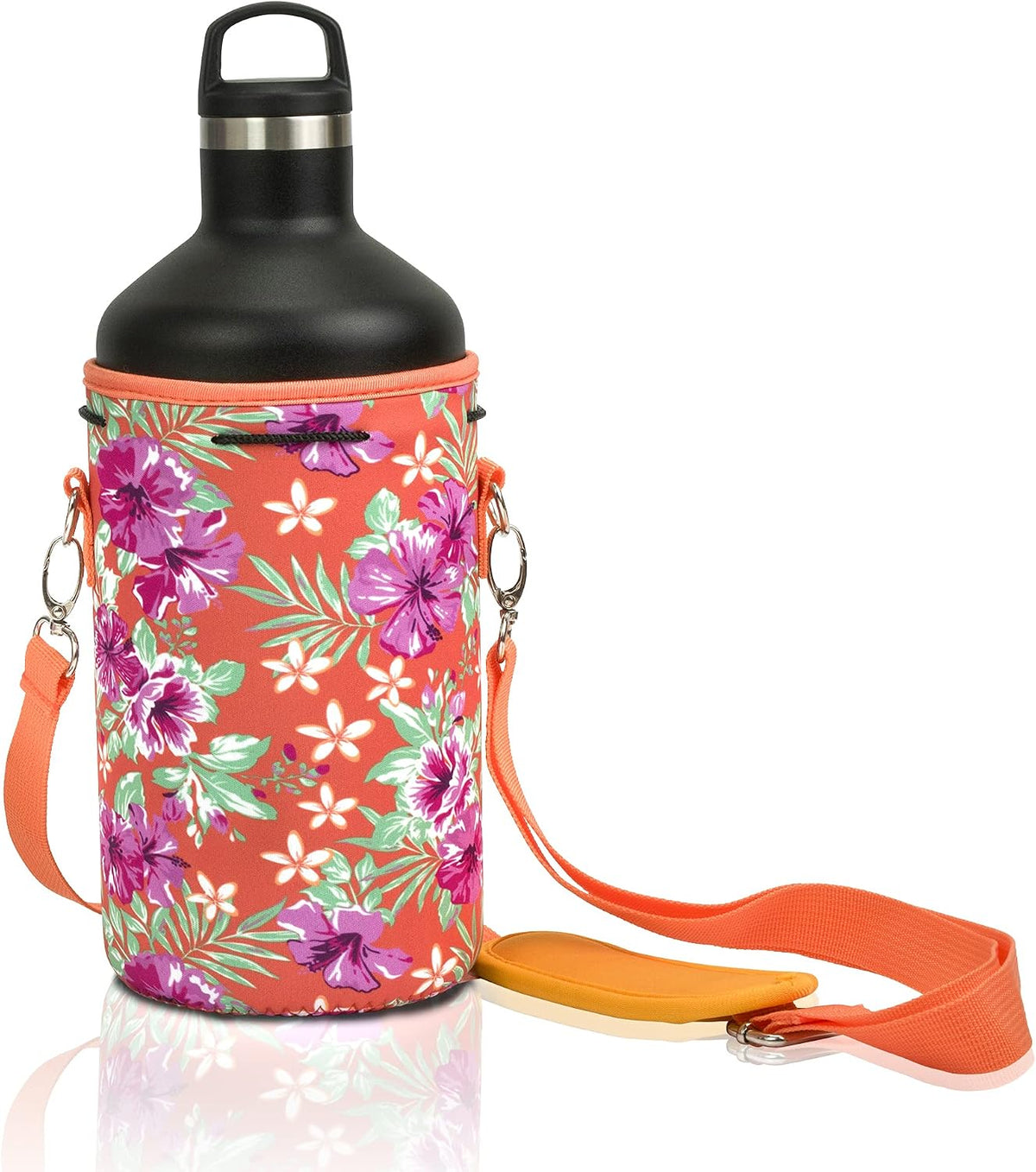 Insulated Water Bottle Carrier – Neoprene Bottle Sling - Adjustable Strap – Protective Sleeve Stainless Steel & Plastic – Travel, Hiking & Everyday (Black, Medium 16-22oz)