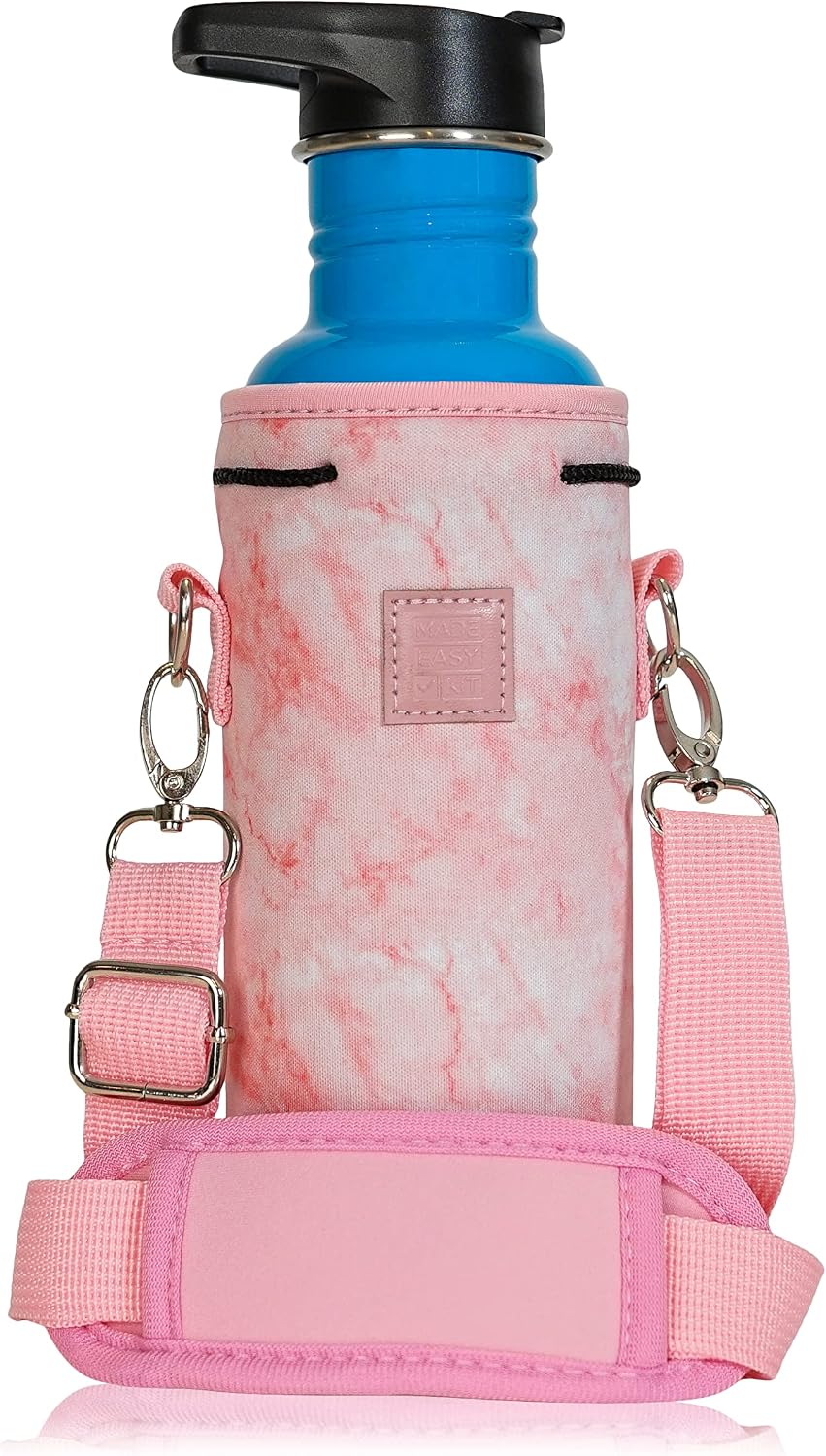 Insulated Water Bottle Carrier – Neoprene Bottle Sling - Adjustable Strap – Protective Sleeve Stainless Steel & Plastic – Travel, Hiking & Everyday (Black, Medium 16-22oz)