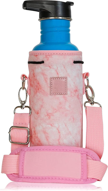 Insulated Water Bottle Carrier – Neoprene Bottle Sling - Adjustable Strap – Protective Sleeve Stainless Steel & Plastic – Travel, Hiking & Everyday (Black, Medium 16-22oz)