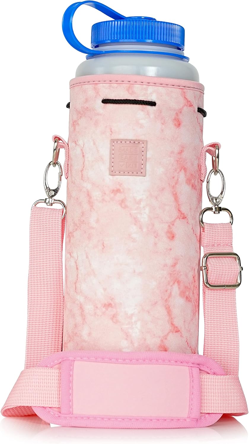 Insulated Water Bottle Carrier – Neoprene Bottle Sling - Adjustable Strap – Protective Sleeve Stainless Steel & Plastic – Travel, Hiking & Everyday (Black, Medium 16-22oz)