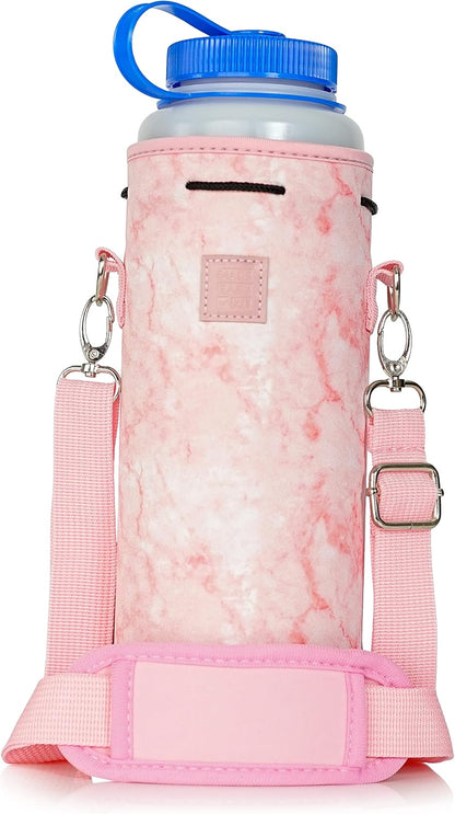 Insulated Water Bottle Carrier – Neoprene Bottle Sling - Adjustable Strap – Protective Sleeve Stainless Steel & Plastic – Travel, Hiking & Everyday (Black, Medium 16-22oz)