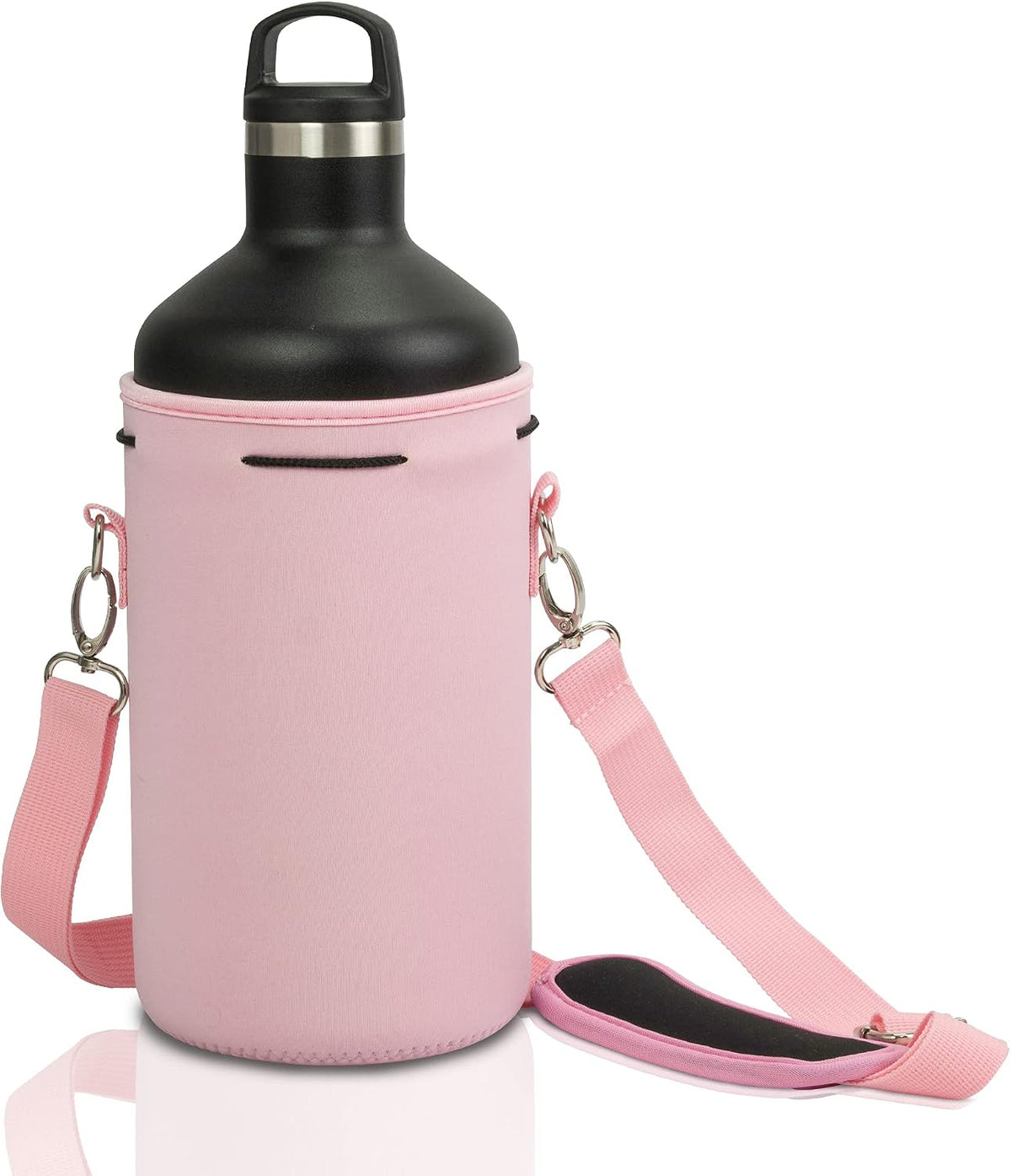Insulated Water Bottle Carrier – Neoprene Bottle Sling - Adjustable Strap – Protective Sleeve Stainless Steel & Plastic – Travel, Hiking & Everyday (Black, Medium 16-22oz)