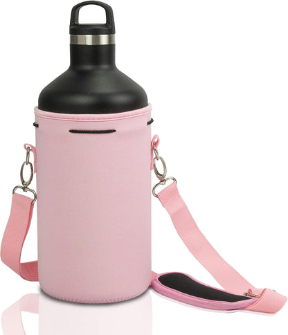 Insulated Water Bottle Carrier – Neoprene Bottle Sling - Adjustable Strap – Protective Sleeve Stainless Steel & Plastic – Travel, Hiking & Everyday (Black, Medium 16-22oz)