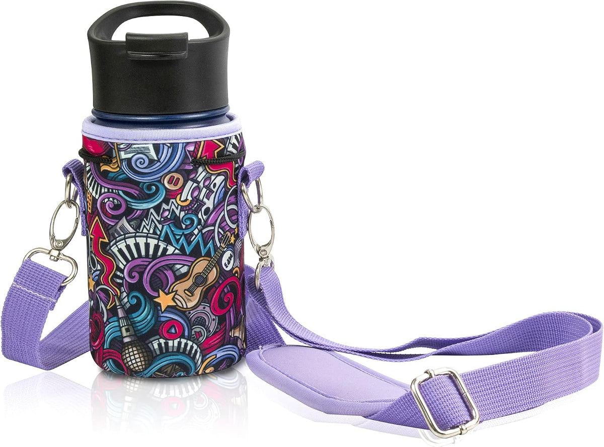 Insulated Water Bottle Carrier – Neoprene Bottle Sling - Adjustable Strap – Protective Sleeve Stainless Steel & Plastic – Travel, Hiking & Everyday (Black, Medium 16-22oz)