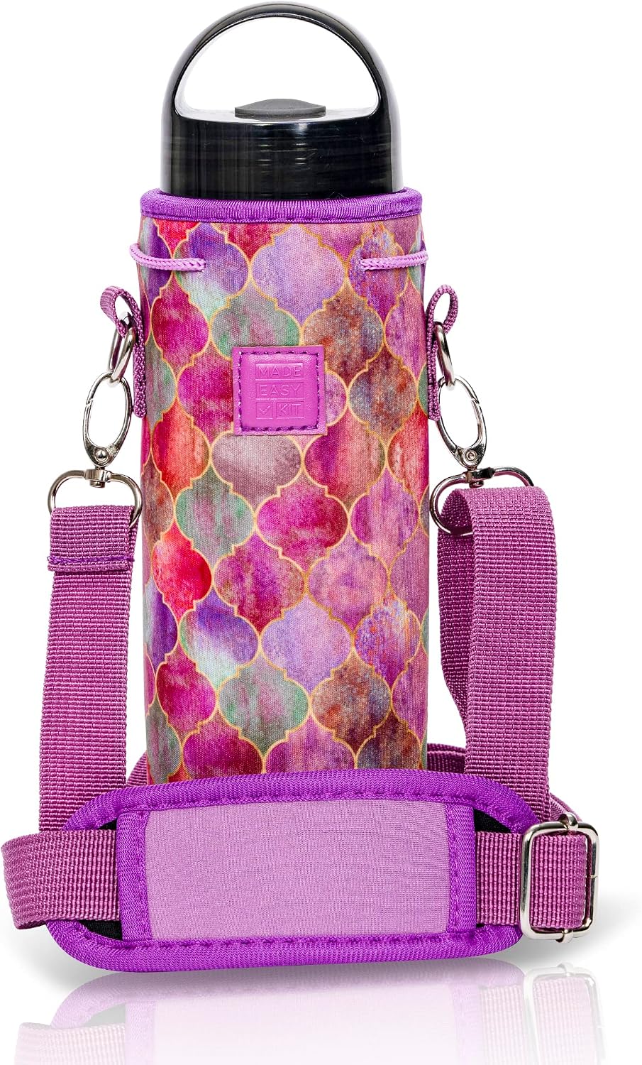 Insulated Water Bottle Carrier – Neoprene Bottle Sling - Adjustable Strap – Protective Sleeve Stainless Steel & Plastic – Travel, Hiking & Everyday (Black, Medium 16-22oz)