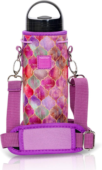 Insulated Water Bottle Carrier – Neoprene Bottle Sling - Adjustable Strap – Protective Sleeve Stainless Steel & Plastic – Travel, Hiking & Everyday (Black, Medium 16-22oz)