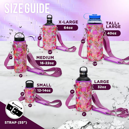 Insulated Water Bottle Carrier – Neoprene Bottle Sling - Adjustable Strap – Protective Sleeve Stainless Steel & Plastic – Travel, Hiking & Everyday (Black, Medium 16-22oz)