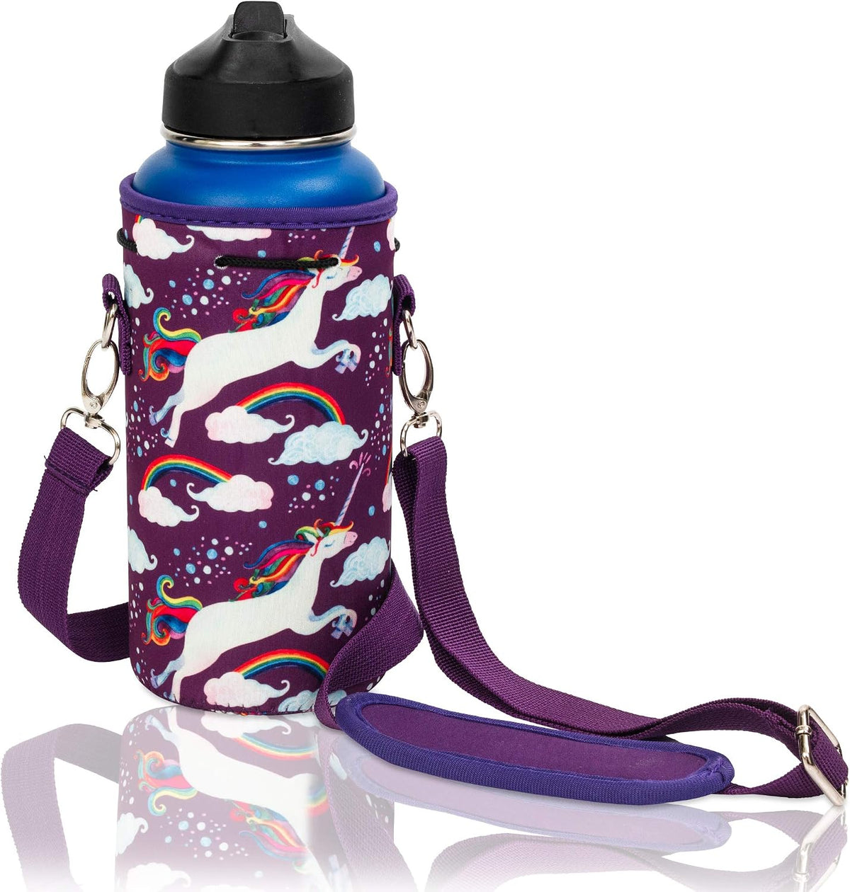 Insulated Water Bottle Carrier – Neoprene Bottle Sling - Adjustable Strap – Protective Sleeve Stainless Steel & Plastic – Travel, Hiking & Everyday (Black, Medium 16-22oz)