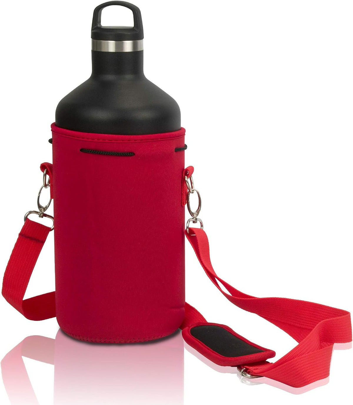 Insulated Water Bottle Carrier – Neoprene Bottle Sling - Adjustable Strap – Protective Sleeve Stainless Steel & Plastic – Travel, Hiking & Everyday (Black, Medium 16-22oz)