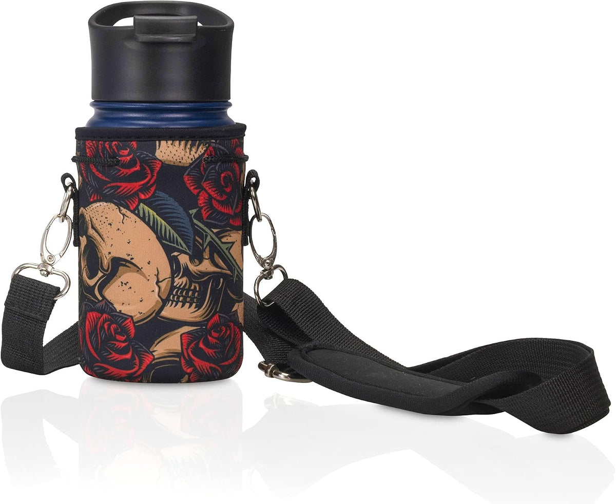 Insulated Water Bottle Carrier – Neoprene Bottle Sling - Adjustable Strap – Protective Sleeve Stainless Steel & Plastic – Travel, Hiking & Everyday (Black, Medium 16-22oz)