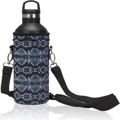 Insulated Water Bottle Carrier – Neoprene Bottle Sling - Adjustable Strap – Protective Sleeve Stainless Steel & Plastic – Travel, Hiking & Everyday (Black, Medium 16-22oz)