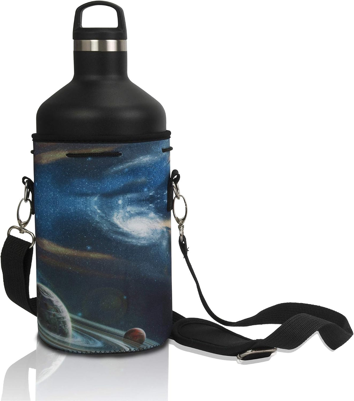 Insulated Water Bottle Carrier – Neoprene Bottle Sling - Adjustable Strap – Protective Sleeve Stainless Steel & Plastic – Travel, Hiking & Everyday (Black, Medium 16-22oz)