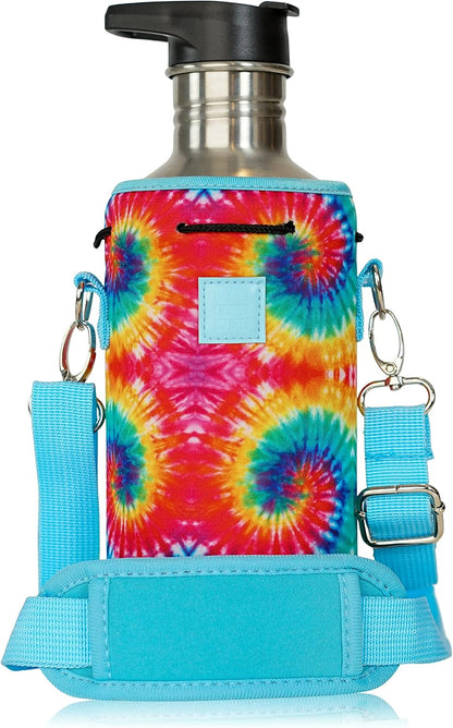 Insulated Water Bottle Carrier – Neoprene Bottle Sling - Adjustable Strap – Protective Sleeve Stainless Steel & Plastic – Travel, Hiking & Everyday (Black, Medium 16-22oz)