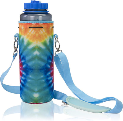 Insulated Water Bottle Carrier – Neoprene Bottle Sling - Adjustable Strap – Protective Sleeve Stainless Steel & Plastic – Travel, Hiking & Everyday (Black, Medium 16-22oz)