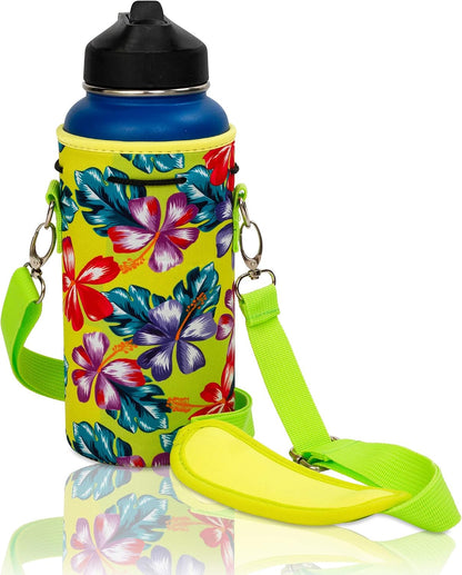 Insulated Water Bottle Carrier – Neoprene Bottle Sling - Adjustable Strap – Protective Sleeve Stainless Steel & Plastic – Travel, Hiking & Everyday (Black, Medium 16-22oz)