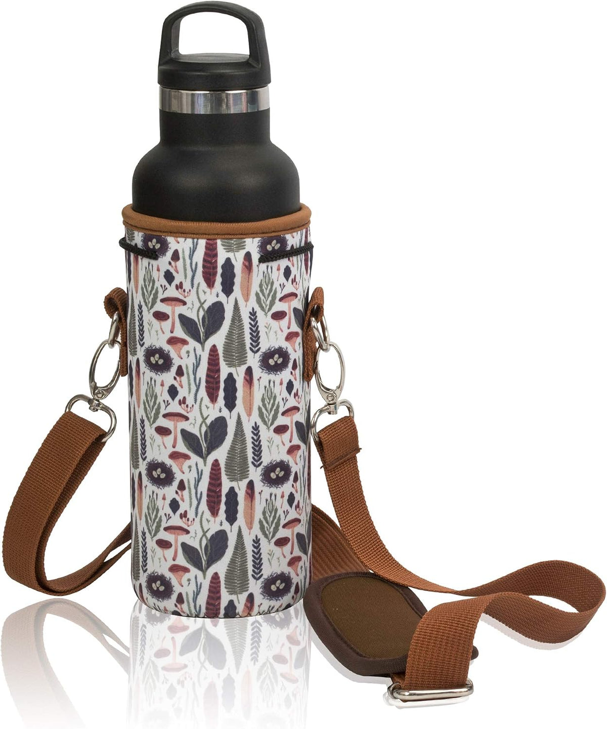 Insulated Water Bottle Carrier – Neoprene Bottle Sling - Adjustable Strap – Protective Sleeve Stainless Steel & Plastic – Travel, Hiking & Everyday (Black, Medium 16-22oz)