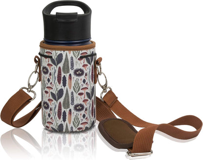 Insulated Water Bottle Carrier – Neoprene Bottle Sling - Adjustable Strap – Protective Sleeve Stainless Steel & Plastic – Travel, Hiking & Everyday (Black, Medium 16-22oz)