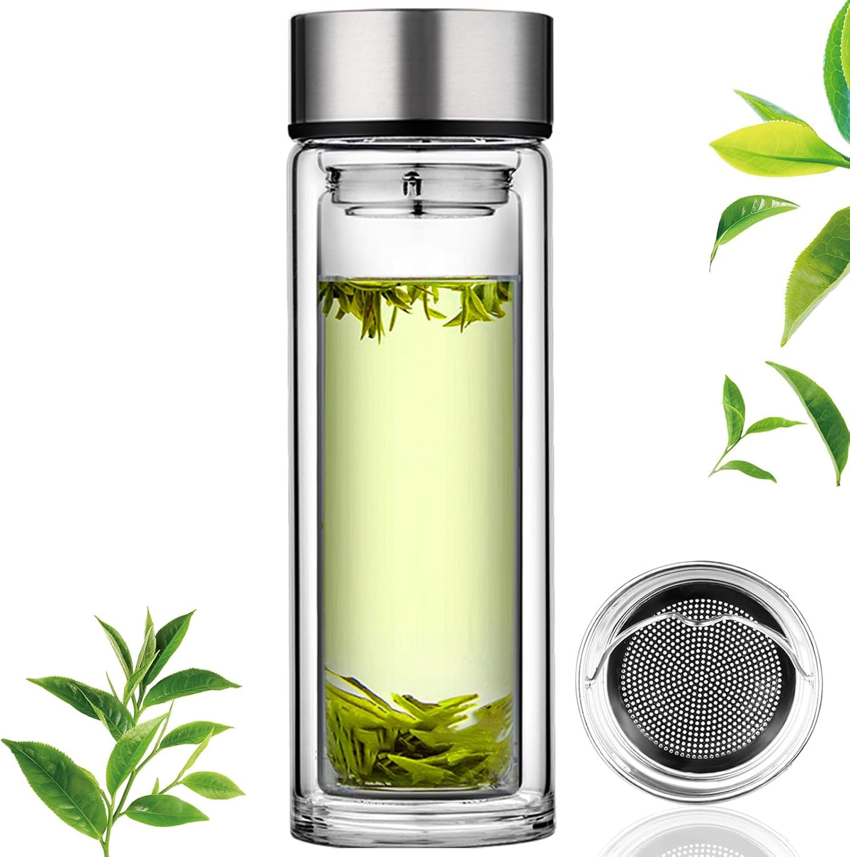 Tea Infuser Bottle, Glass Tea Infuser Mug, 12 fl oz Tumbler