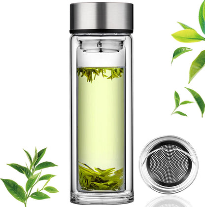Tea Infuser Bottle, Glass Tea Infuser Mug, 12 fl oz Tumbler