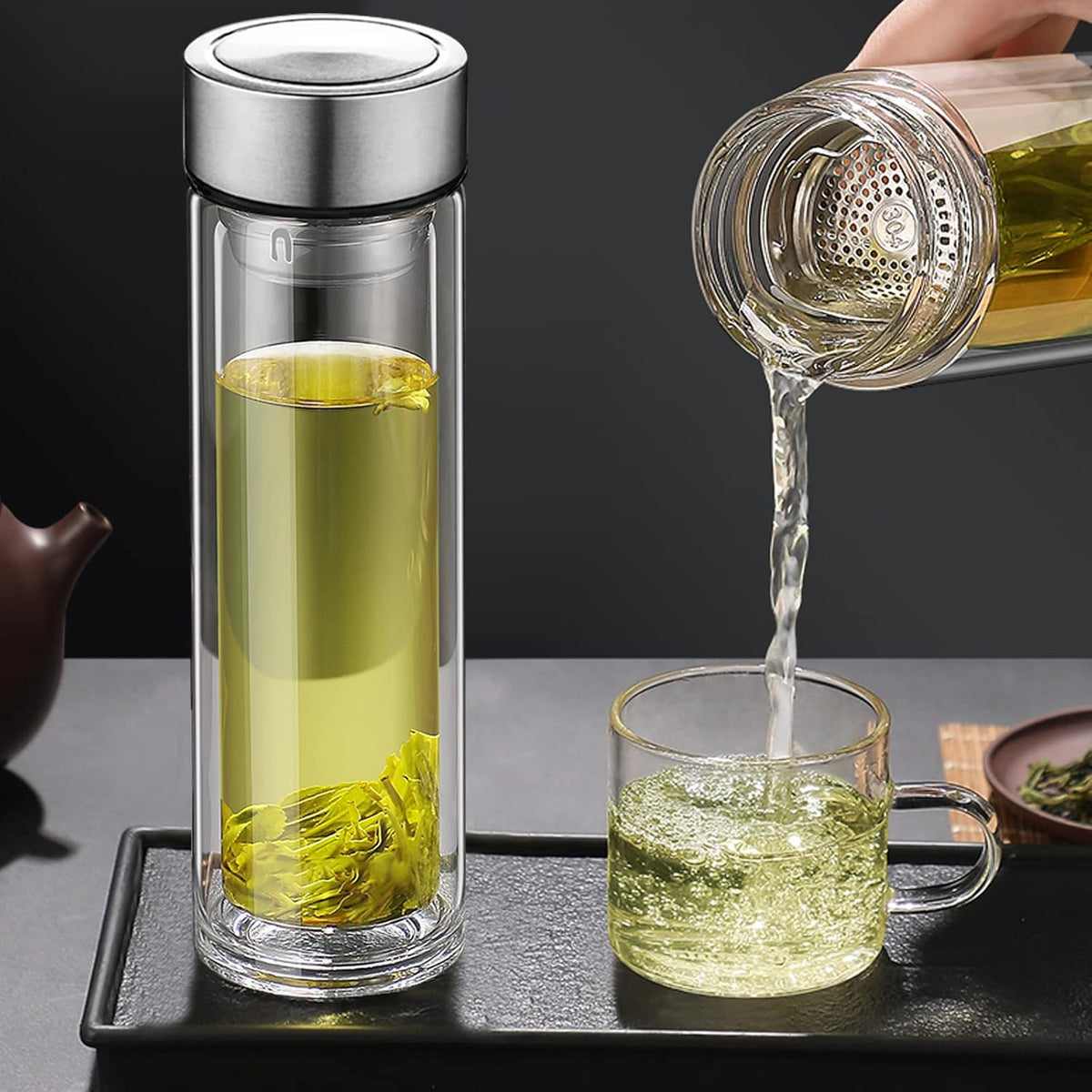 Tea Infuser Bottle, Glass Tea Infuser Mug, 12 fl oz Tumbler
