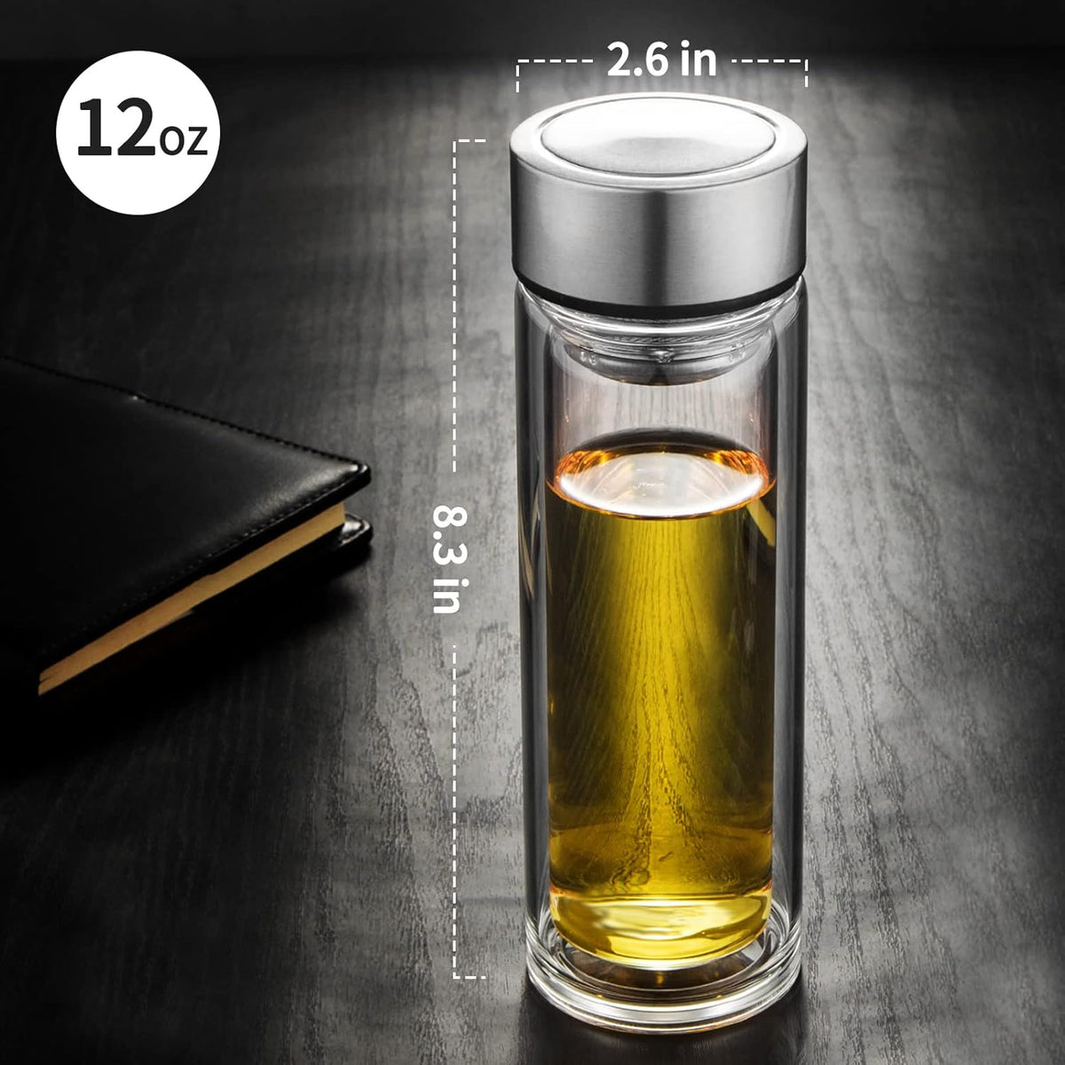 Tea Infuser Bottle, Glass Tea Infuser Mug, 12 fl oz Tumbler